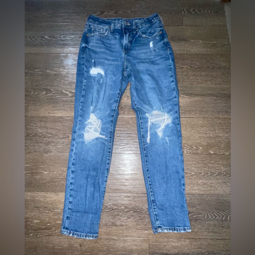 High rise straight ripped jeans